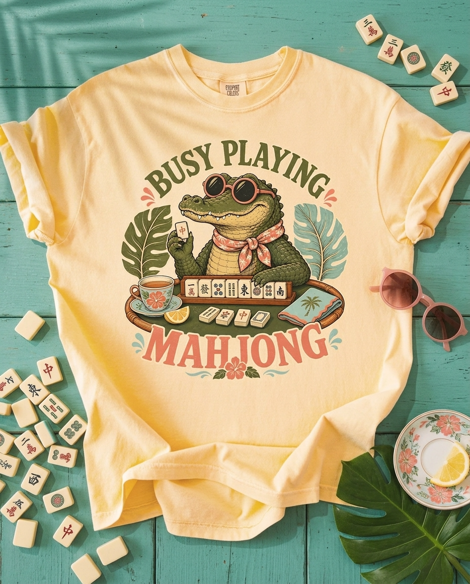 Aligator Busy Playing Mahjong