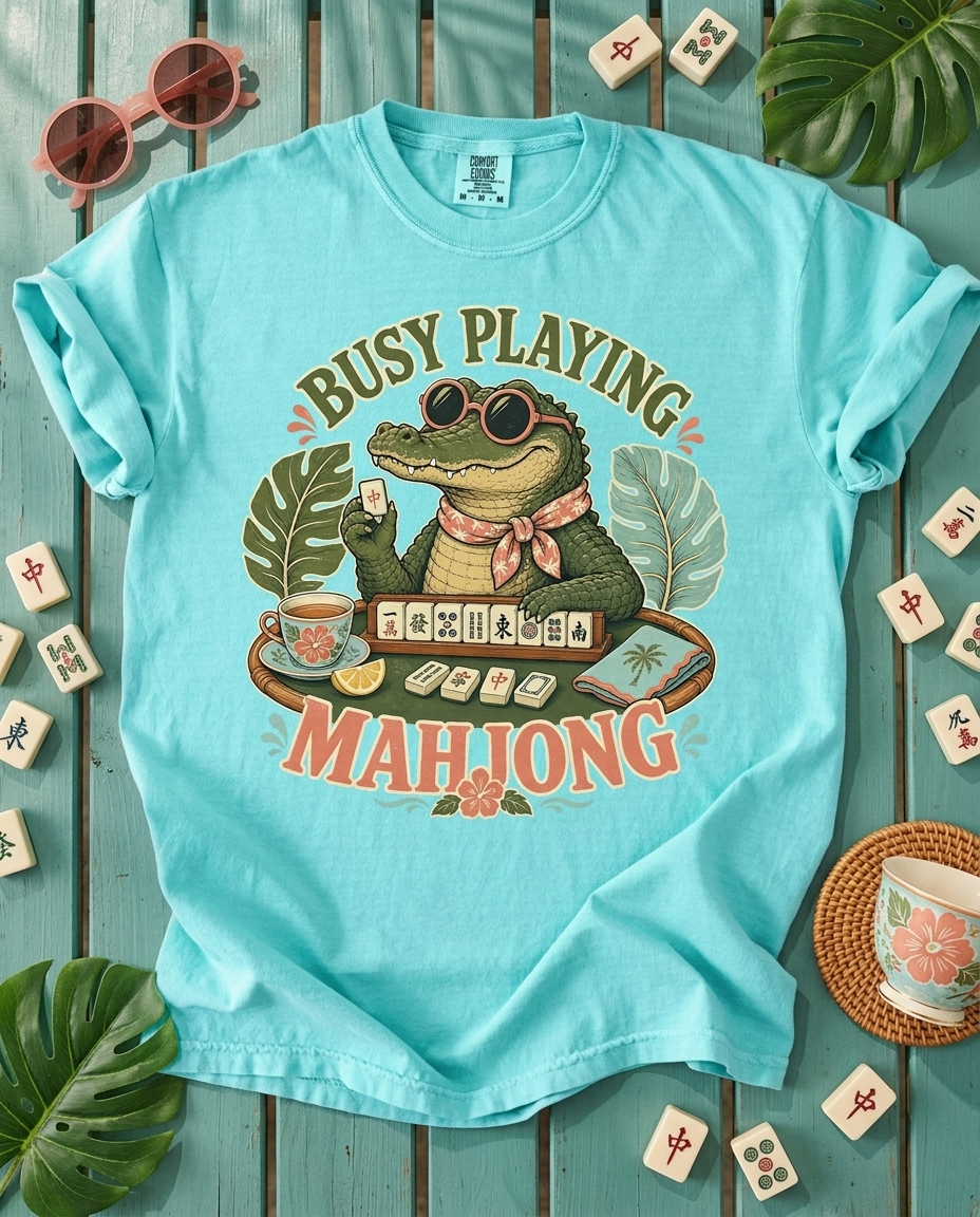 Aligator Busy Playing Mahjong