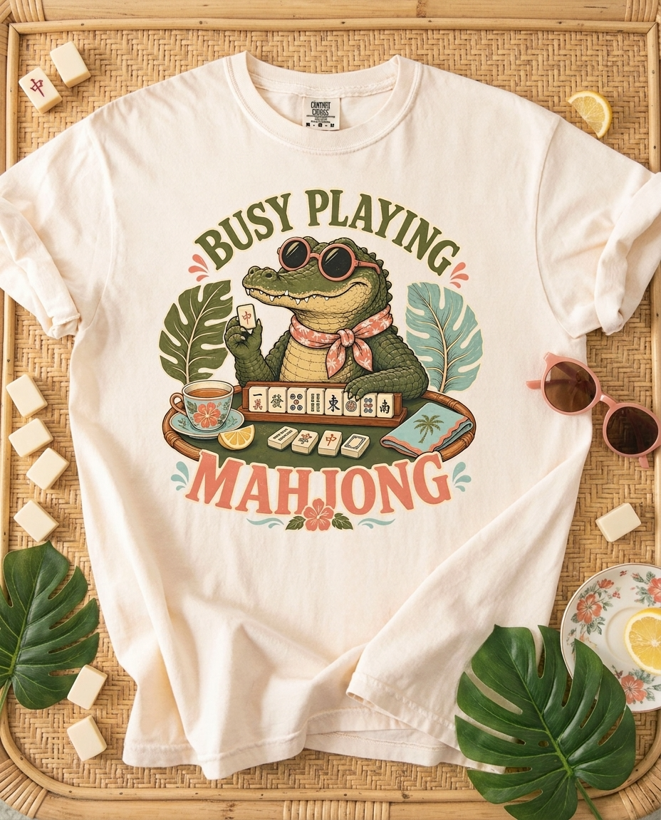Aligator Busy Playing Mahjong