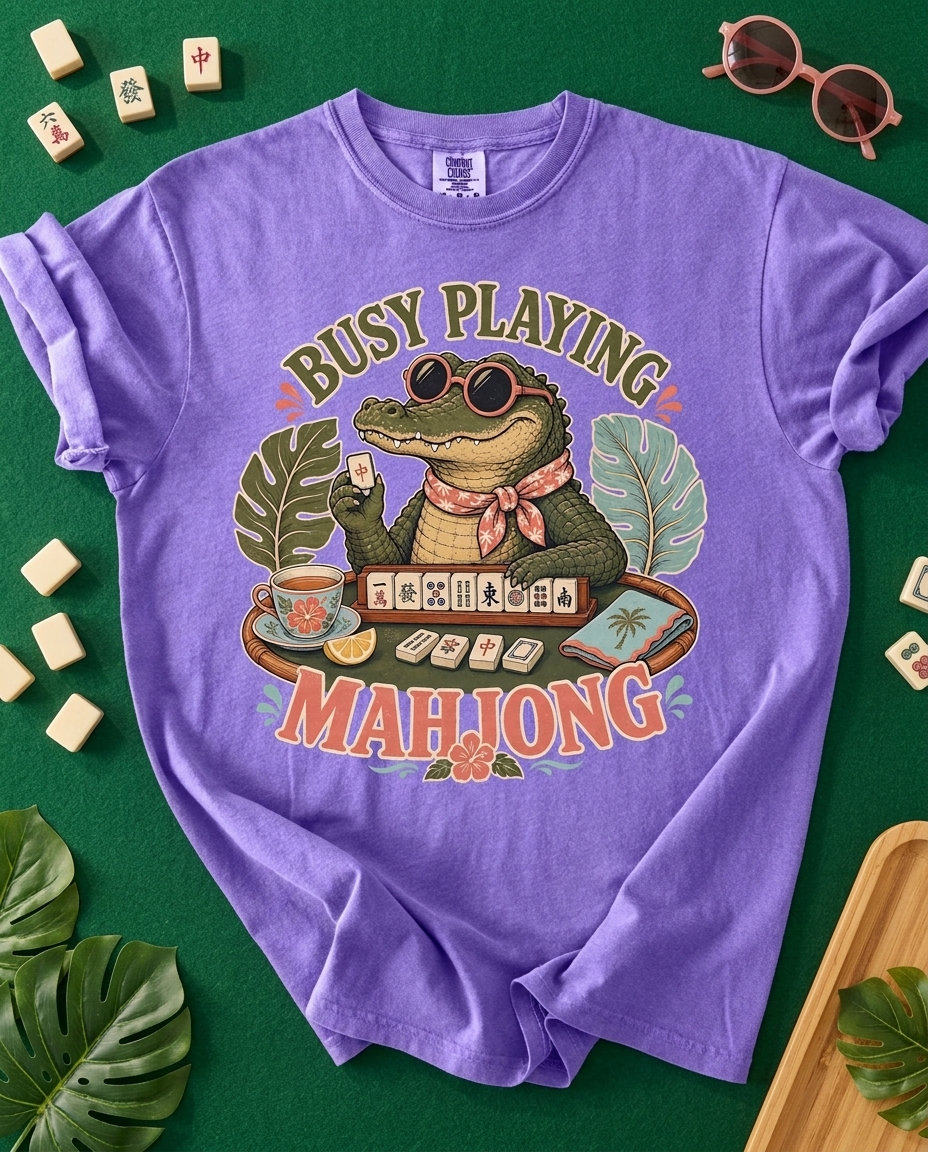 Aligator Busy Playing Mahjong